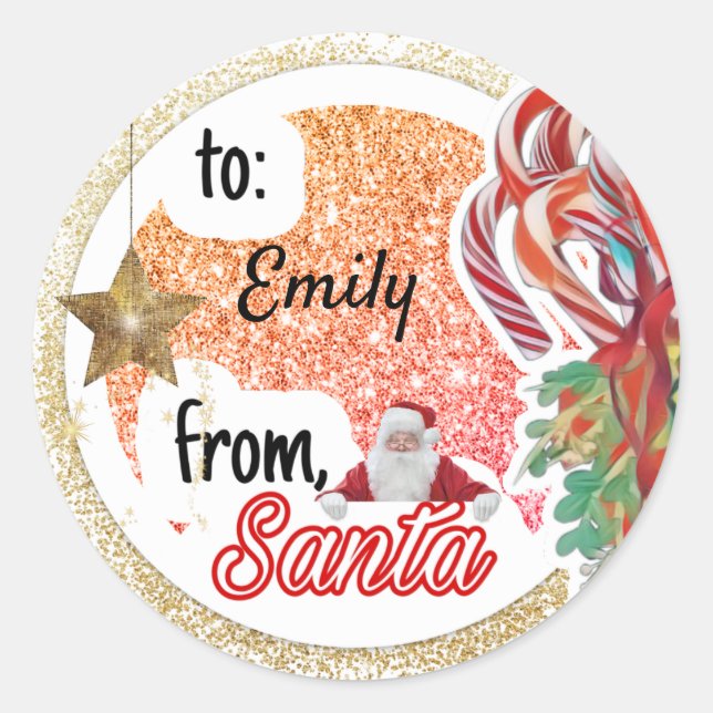 Personalized from Santa rose gold glam Christmas Classic Round Sticker (Front)