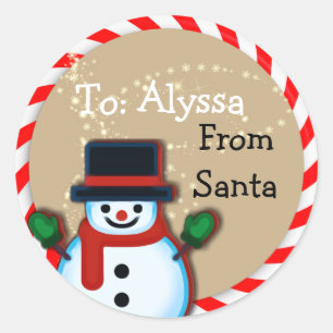 Personalized from Santa Snowman Christmas Matte Classic Round Sticker