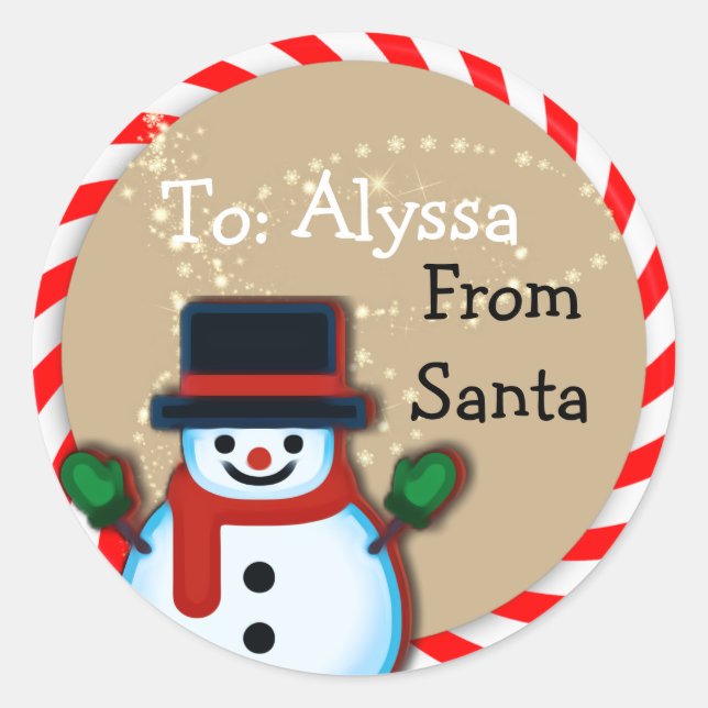 Personalized from Santa Snowman Christmas Matte Classic Round Sticker (Front)