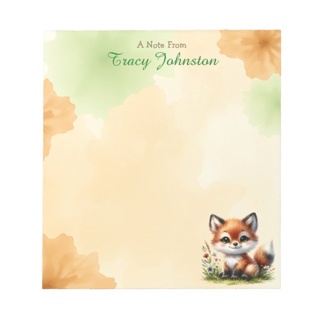 Personalized From the Desk of Cute Fox Notepad (Front)