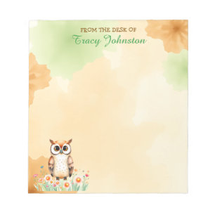 Personalized From the Desk of   Owl and Flowers Notepad