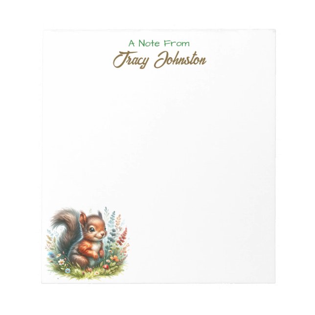 Personalized From the Desk of Watercolor Squirrel Notepad (Front)