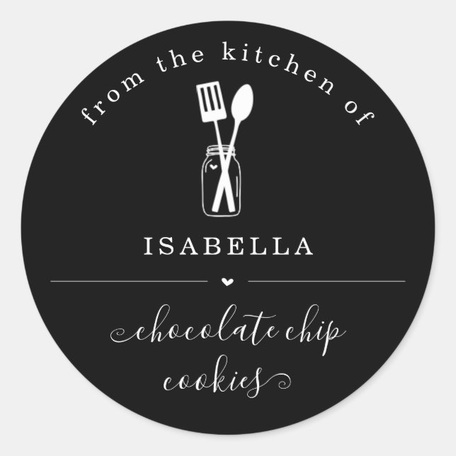 Personalized From the Kitchen on Black Background Classic Round Sticker (Front)