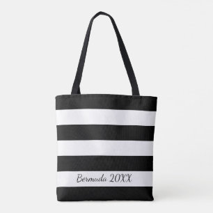 Personalized Front and Back Black Striped Tote