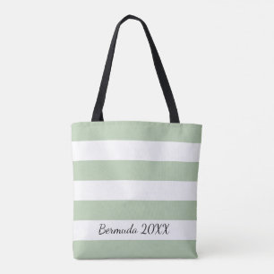 Personalized Front and Back Sage Striped Tote Bag