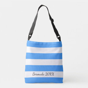 Personalized Front and Back Sky Blue Striped Tote