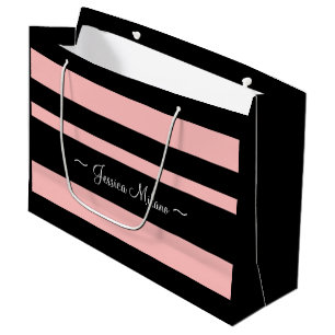 Personalized Front Back Pink and Black Paper Bag
