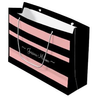 Personalized Front Back Pink and Black Paper Bag