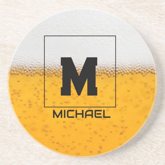 Personalized Frosted Beer Mug with Custom Name Coaster (Front)