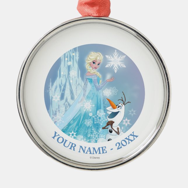 Personalized Frozen | Elsa and Olaf - Icy Glow Metal Ornament (Front)