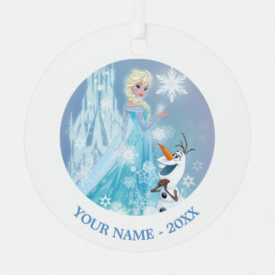 Personalized Frozen   Elsa and Olaf - Icy Glow Metal Ornament