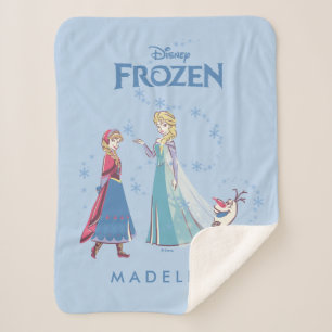 Personalized Frozen Elsa, Anna & Olaf Name Sherpa Blanket