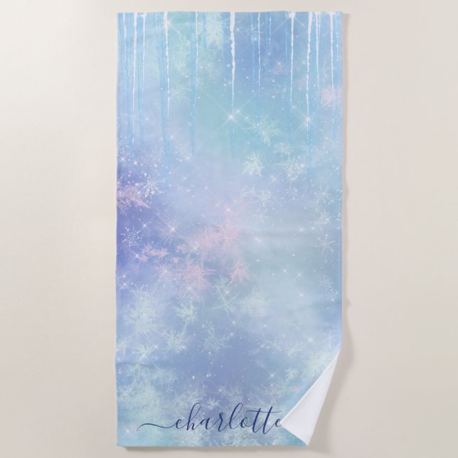 Personalized Frozen Icicles Beach Towel (Front)