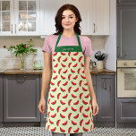 Personalized Fruity Summer Red Watermelon Pattern Apron<br><div class="desc">Personalized Apron featuring a summery fruity pattern of partly eaten red watermelons against a light yellow background. Personalize it by replacing the placeholder text. For more options such as to change the font and it's size/colour or the spacing between letters click the "Customize" button. *Please note that the Zazzle Watermark...</div>