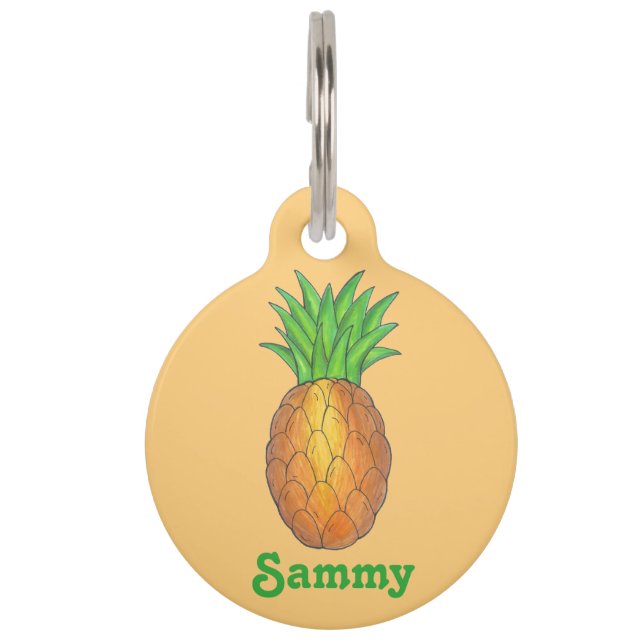 Personalized Fruity Tropical Hawaiian Pineapple Pet Tag (Front)