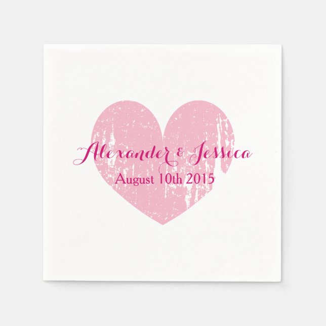 Personalized fuchsia pink heart wedding napkins (Front)