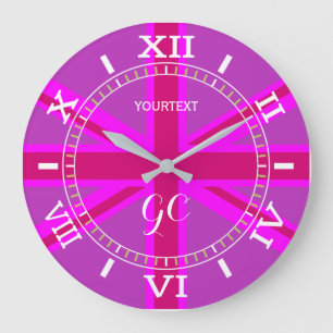 Personalized Fuchsia Union Jack British Flag Dial Large Clock