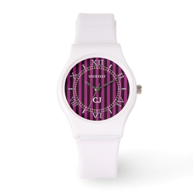 Personalized Fuchsia Vertical Stripes Dial Watch (Front)