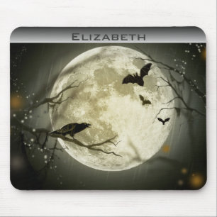 Personalized Full Moon with bats and Raven Mouse Pad