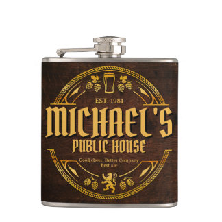 Personalized Full Wrap Vintage Pub Rustic Wood Hip Flask
