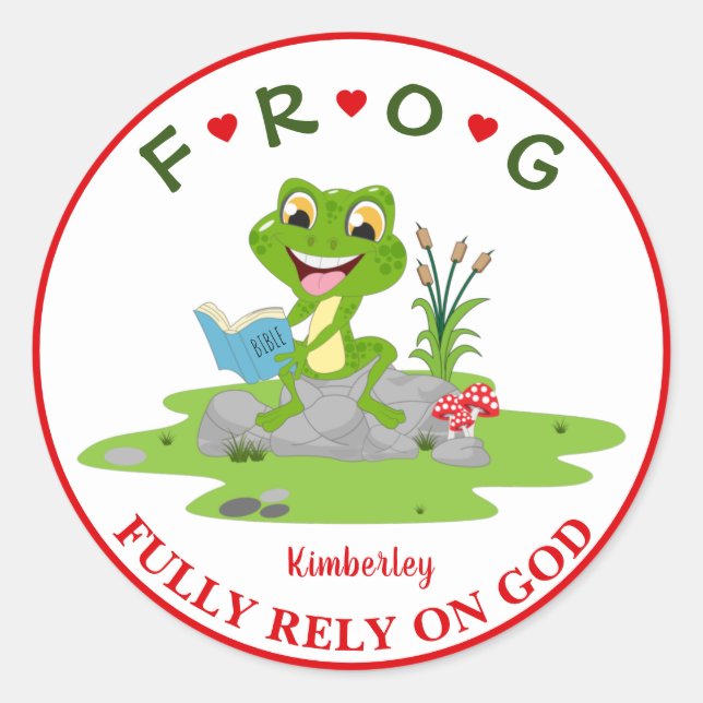 Personalized Fully Rely on God Frog Classic Round  Classic Round Sticker (Front)
