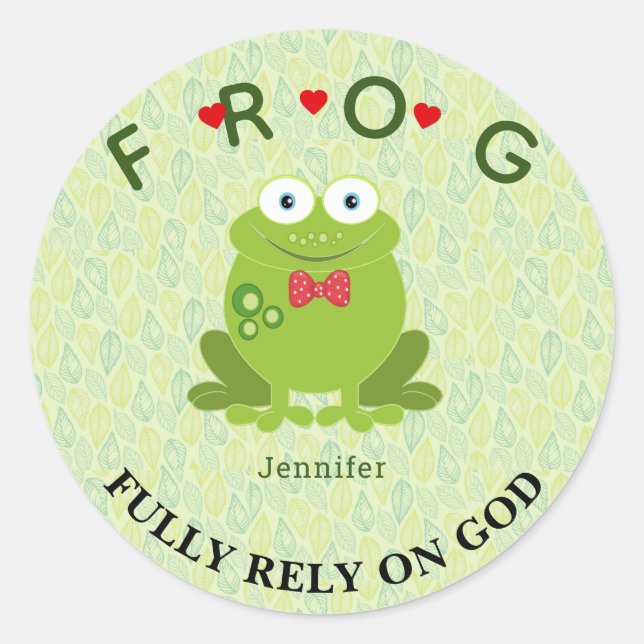Personalized Fully Rely on God Frog Classic Round  Classic Round Sticker (Front)