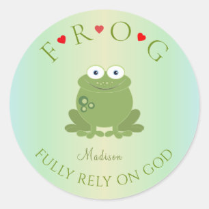 Personalized Fully Rely on God Frog Classic Round  Sticker