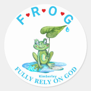 Personalized Fully Rely on God Frog Classic Round  Sticker