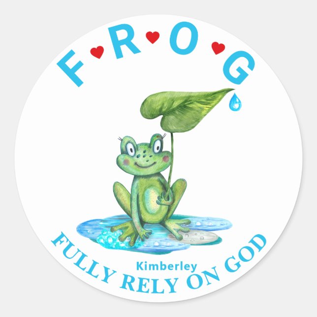 Personalized Fully Rely on God Frog Classic Round  Sticker (Front)
