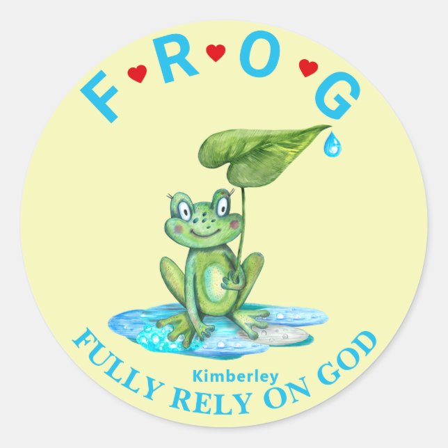 Personalized Fully Rely on God Frog Classic Round  Sticker (Front)