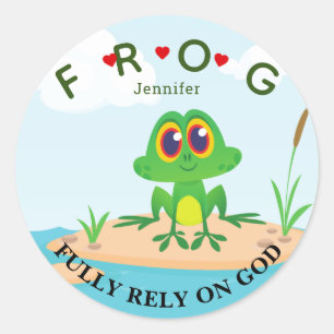 Personalized Fully Rely on God Frog Classic Round  Sticker