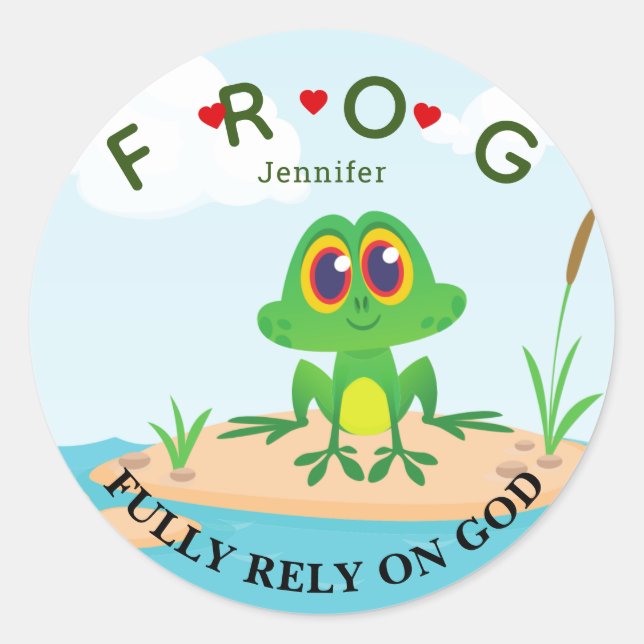 Personalized Fully Rely on God Frog Classic Round  Sticker (Front)