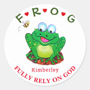 Personalized Fully Rely on God Frog Classic Round  Sticker