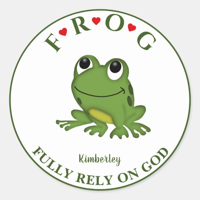 Personalized Fully Rely on God Frog Classic Round Sticker (Front)