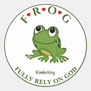 Personalized Fully Rely on God Frog Classic Round Sticker