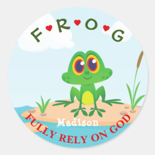 Personalized Fully Rely on God Frog Pond Classic Round Sticker
