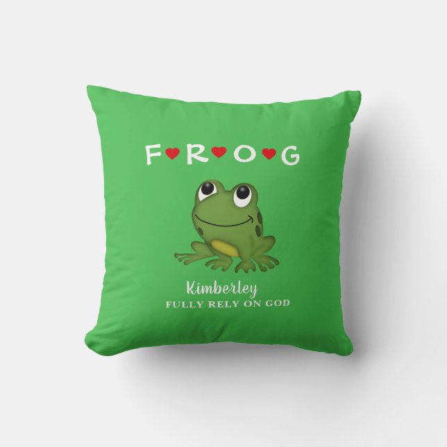 Personalized Fully Rely on God Frog Throw Pillow (Front)