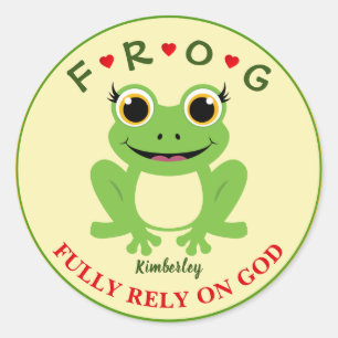 Personalized Fully Rely on God Girl Frog Classic Round Sticker