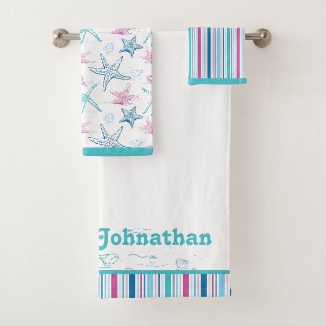 Personalized Fun and Bright Sea Treasures Bath Towel Set (Insitu)
