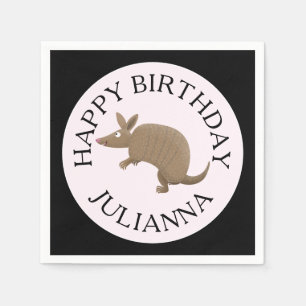 Personalized fun armadillo happy birthday cartoon napkin