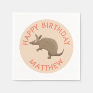Personalized fun armadillo happy birthday cartoon napkin