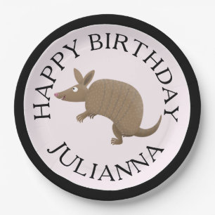 Personalized fun armadillo happy birthday cartoon paper plate