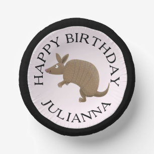 Personalized fun armadillo happy birthday cartoon paper plate