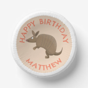 Personalized fun armadillo happy birthday cartoon paper plate