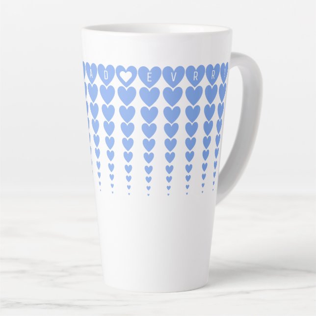 Personalized, Fun Best Dad Ever Blue Hearts Tinsel Latte Mug (Right Angle)