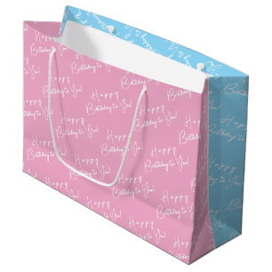 Personalized Fun Birthday Pink & Blue Typography Large Gift Bag