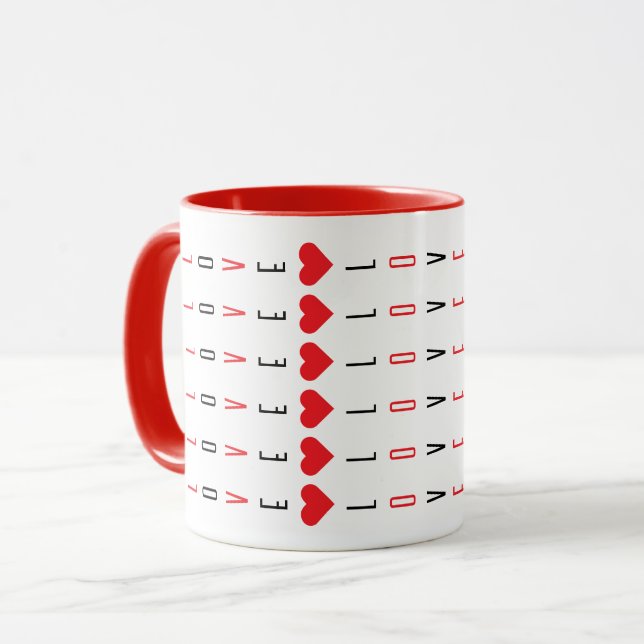 Personalized Fun Black, Red Love and Heart Pattern Mug (Front Left)
