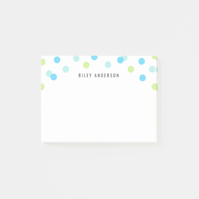 Personalized Fun Blue Aqua Green Confetti Post-it Notes (Front)
