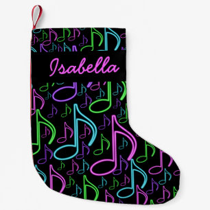 Personalized Fun Bright Neon Music Note Collage Small Christmas Stocking