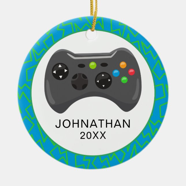 Personalized Fun Christmas Video Gamer Ceramic Ornament (Front)